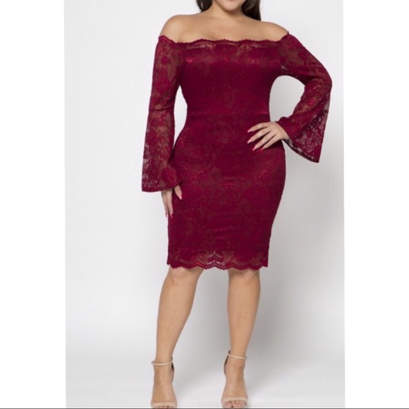 Womens Dress 1X Lace Mustard Off the Shoulders - Picture 2 of 4